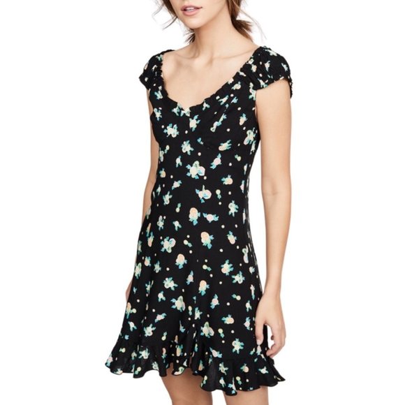 EUC Free People Like A Lady Dress Size XS Black Citrus Fruit Open Back Ruffles - Picture 16 of 16